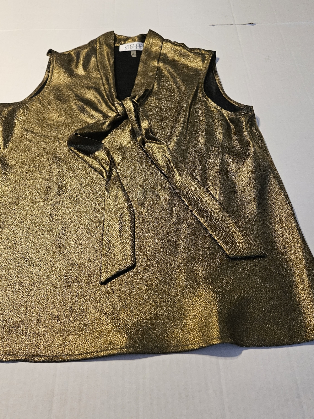 Kasper Metallic Bronze Tie-Front Sleeveless Top - Picture 4 of 9